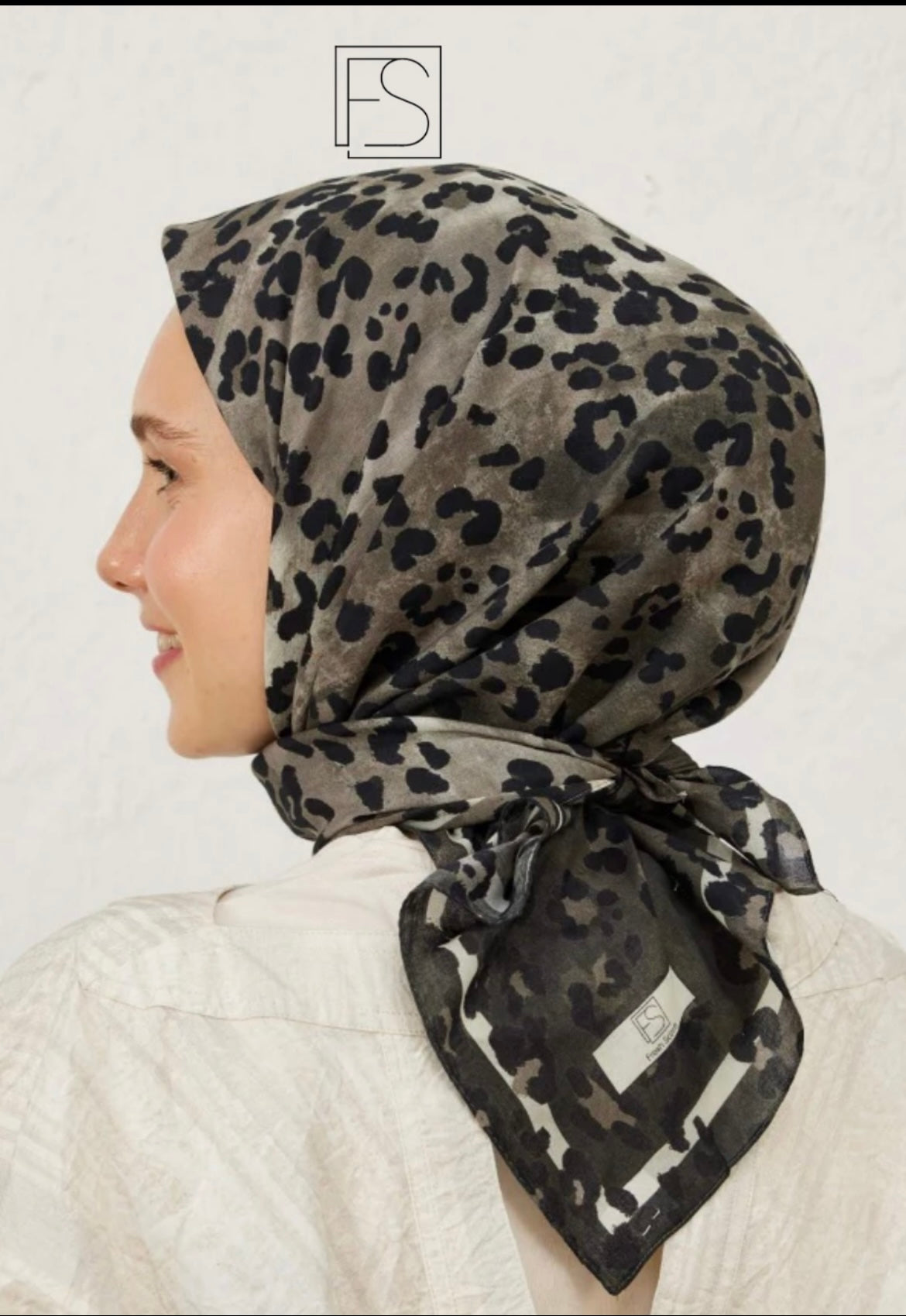 Leopard Patterned Cotton Voile Scarf Smoke Grey